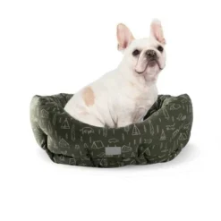 PetShop by Fringe Studio Camping Olive Round Cuddler Dog Bed - M