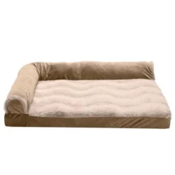 FurHaven Wave Fur & Velvet Deluxe Chaise Lounge Cooling Gel Foam Sofa-Style Dog Bed
