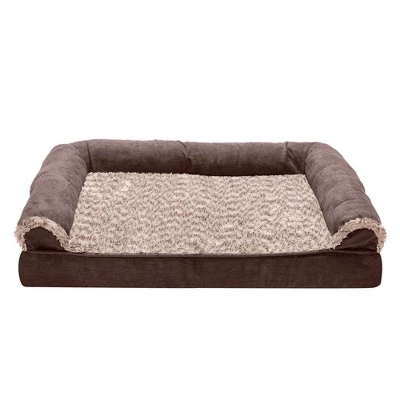 FurHaven Two-Tone Faux Fur & Suede Full Support Sofa Dog Bed 1 FurHaven Two-Tone Faux Fur & Suede Full Support Sofa Dog Bed