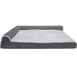 FurHaven Two-Tone Faux Fur & Suede Deluxe Chaise Lounge Orthopedic Sofa Dog Bed