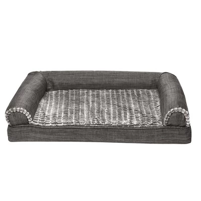 FurHaven Luxe Fur & Performance Linen Cooling Gel Sofa Dog Bed 1 FurHaven Luxe Fur & Performance Linen Cooling Gel Sofa Dog Bed