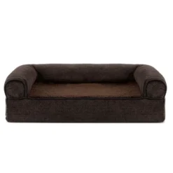FurHaven Faux Fleece and Chenille Cooling Gel Memory Foam Sofa Dog Bed