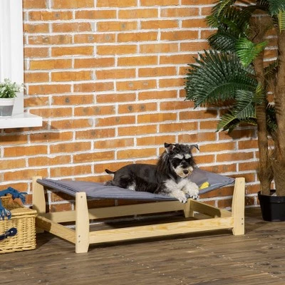 PawHut Raised Pet Bed Wooden Dog Cot with Cushion for Small Medium Sized Dogs Indoor Outdoor, 35.5" x 19.75" x 11" 2 PawHut Raised Pet Bed Wooden Dog Cot with Cushion for Small Medium Sized Dogs Indoor Outdoor, 35.5" x 19.75" x 11" - Image 2