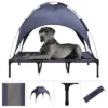 Elevated Dog Bed with Canopy - 48x36-Inch Portable Pet Bed with Non-Slip Feet - Indoor/Outdoor Dog Cot with Carrying Case by PETMAKER (Blue)