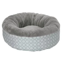 FurHaven Plush & Diamond Print Calming Donut Pet Bed for Dogs & Cats