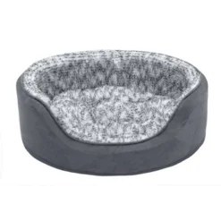 FurHaven Two-Tone Faux Fur & Suede Oval Pet Bed for Dogs & Cats