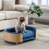 Bulldog Large Dog Beds With Removable Washable Cover, Velvet Cushion With Solid Wood legs and Bent Wood Back-The Pop Maison