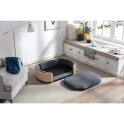 Bulldog 26.4" Width Small Dog Beds With Removable Washable Cover, Velvet Cushion With Solid Wood legs and Bent Wood Back-The Pop Maison -Pet Gizmos Sales GUEST bcee60f9 4142 4e53 b686 3417a19192f5