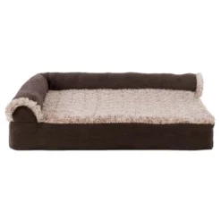 FurHaven Two-Tone Faux Fur & Suede Deluxe Chaise Lounge Memory Foam Sofa-Style Dog Bed