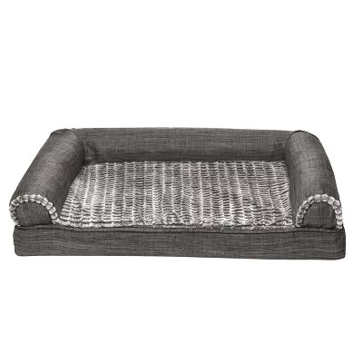 FurHaven Luxe Fur & Performance Linen Cooling Gel Sofa Dog Bed 3 FurHaven Luxe Fur & Performance Linen Cooling Gel Sofa Dog Bed - Image 3